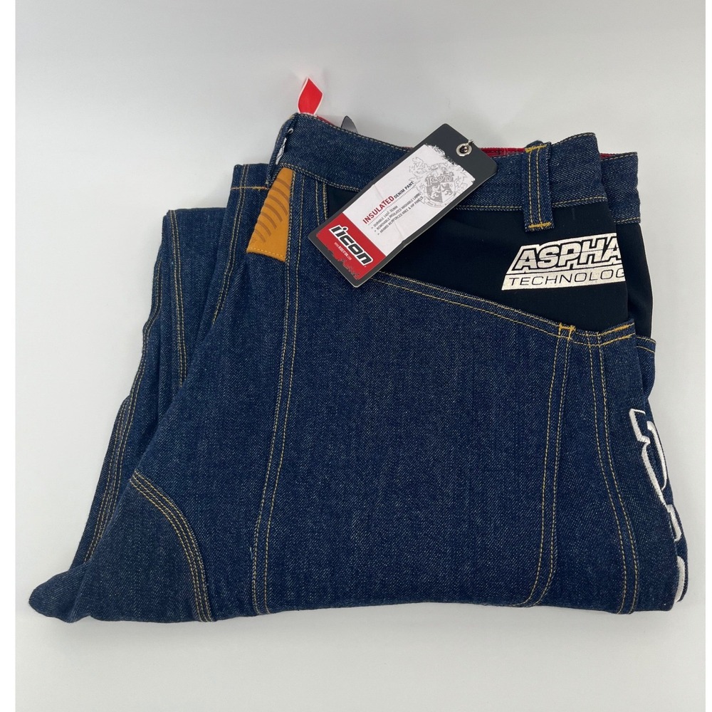 Icon Moto Insulated Riding Pants Mens 40 Blue Denim Aramid Reinforced Flannel